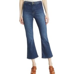 FRAME Dark Wash Braided Waistband Cropped Flare Jeans Women’s 29